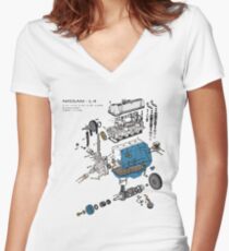 Nissan L4 Exploded View Women's Fitted V-Neck T-Shirt