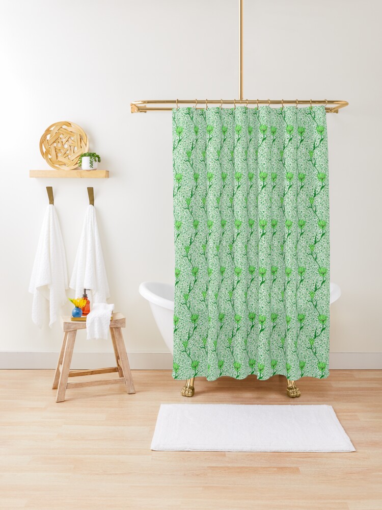 Art Nouveau Tulip Damask Emerald Green Shower Curtain By