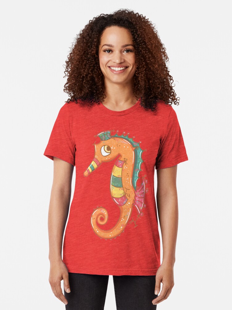 Alternate view of Sparkly Little Seahorse Tri-blend T-Shirt