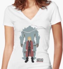 Fullmetal Alchemist Brotherhood | Minimalist Elric Brothers Women's Fitted V-Neck T-Shirt
