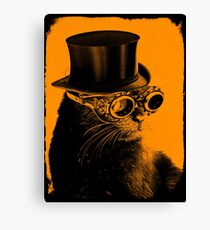 Steampunk Mojo the cat in goggles and a top hat Canvas Print