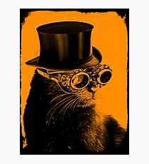 Steampunk Mojo the cat in goggles and a top hat Photographic Print