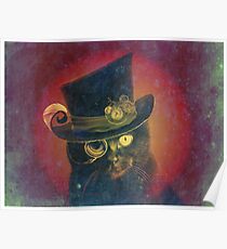 Steampunk Mojo the Cat with a top hat and a monocle Poster