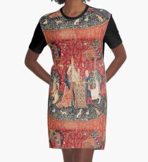 UNICORN AND LADY PLAYING ORGAN WITH ANIMALS , Hearing Graphic T-Shirt Dress