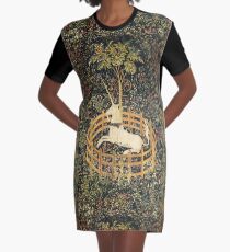 UNICORN AND GOTHIC FANTASY FLOWERS,FLORAL MOTIFS Graphic T-Shirt Dress