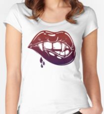 Sexy Vampire Lips with Blood Dripping Fitted Scoop T-Shirt