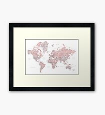 Gedämpfte rosa und Taupe detaillierte Weltkarte Gerahmtes Wandbild