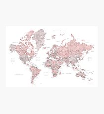 Muted pink and taupe detailed world map Photographic Print