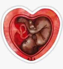 Watercolor fetus inside the heart shaped womb Sticker