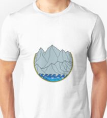 Rugged Mountain Range Waves Circle Monoline Unisex T-Shirt
