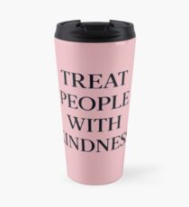Behandle Menschen mit Freundlichkeit (Schwarz / Pink) Thermosbecher