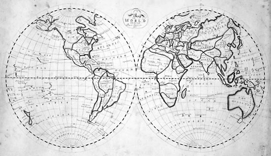 Póster «Mapamundi en blanco y negro (1811)» de BravuraMedia | Redbubble