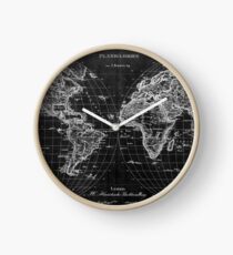 Black and White World Map (1827) Inverse Clock