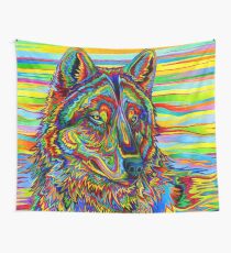 Colorful Psychedelic Rainbow Wolf Wall Tapestry