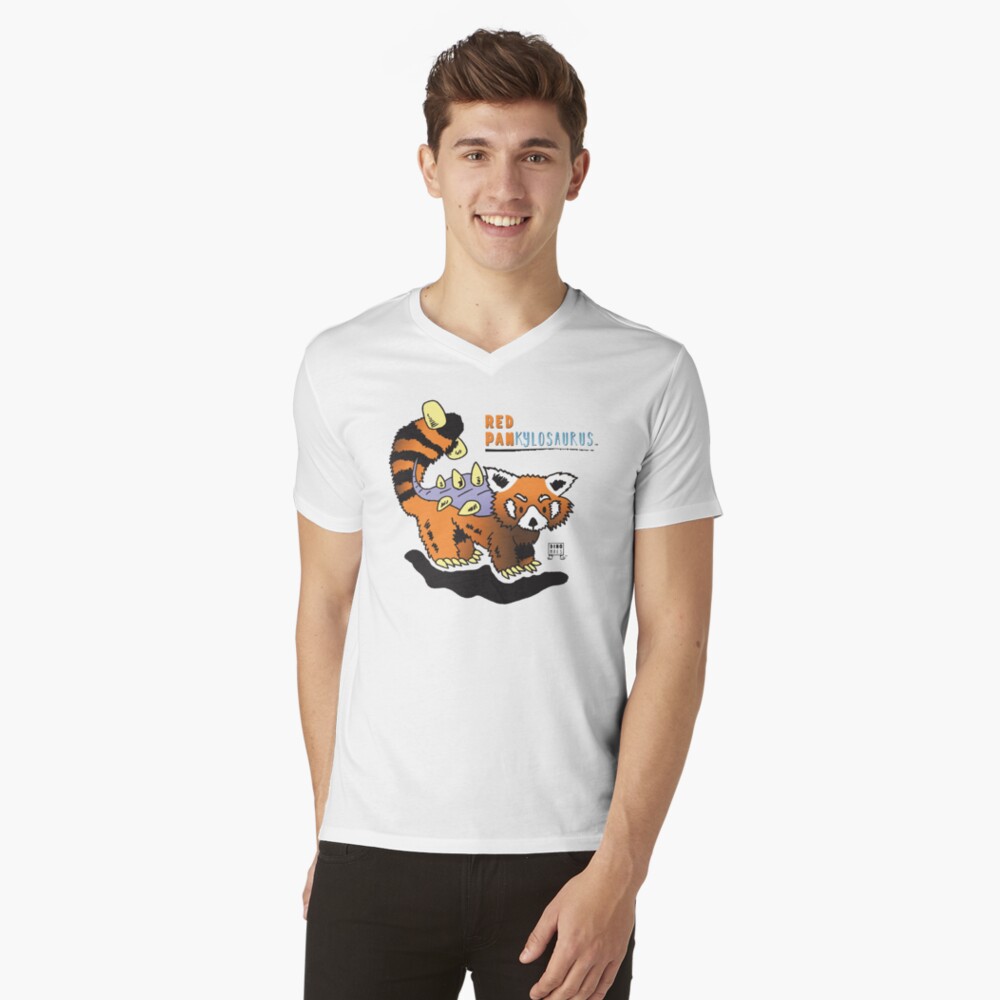 Red Pankylosaurus V-Neck T-Shirt