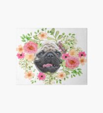 Pug Pink Tongue Floral Wreath Art Board
