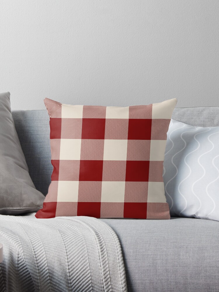 Buffalo Check Dark Red And Vintage White Plaid Wide Stripes Throw