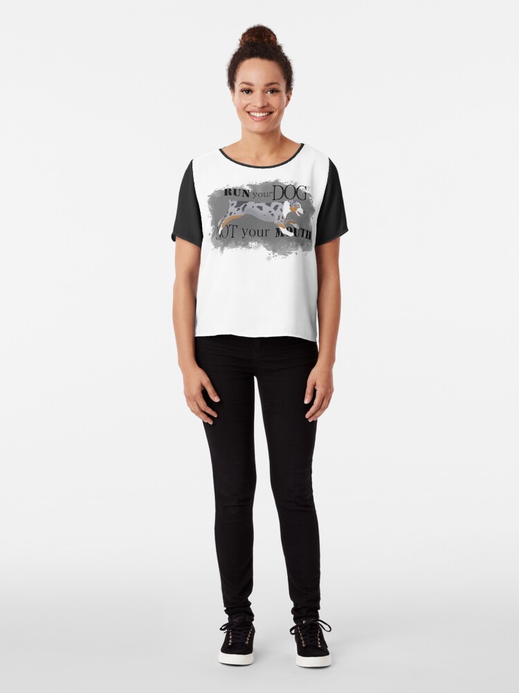 Alternate view of Run Your Dog Not Your Mouth Australian Shepherd blue merle Chiffon Top