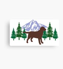 Chocolate Labrador Silhouette Evergreen Canvas Print