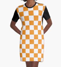 Orange Schachbrettmuster T-Shirt Kleid