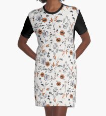 Orange Flower Pattern Graphic T-Shirt Dress