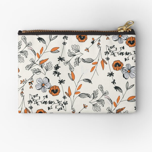 Orange Flower Pattern Zipper Pouch