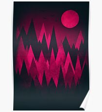 Dark Triangles (Peak Woods) Abstract Grunge Mountains Design (red/black) Poster