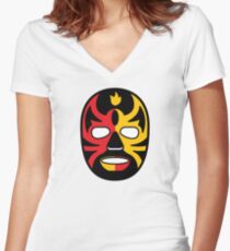 "Lucha Libre" (Free Fight) Mexican Wrestling Mask Red & Yellow Fire Women's Fitted V-Neck T-Shirt