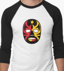 "Lucha Libre" (Free Fight) Mexican Wrestling Mask Red & Yellow Fire Baseball ¾ Sleeve T-Shirt