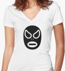 Lucha Libre // Mexican Wrestling Mask Black and White Women's Fitted V-Neck T-Shirt