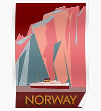 Norway fjords retro vintage style cruise travel Poster