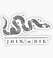 Join, or Die, Political cartoon, Benjamin Franklin, in BLACK Sticker