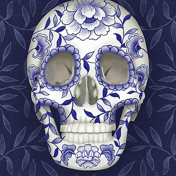 Chinese Porcelain Blue & White Sugar Skull Kids T-Shirt for Sale