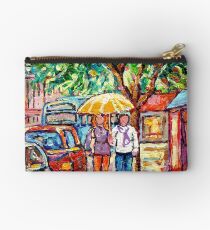 VERDUN RAINY URBAN CANADIAN LANDSCAPE PAINTING MONTREAL STREET STROLLING BY SHOPS CAROLE SPANDAU ART Studio Pouch