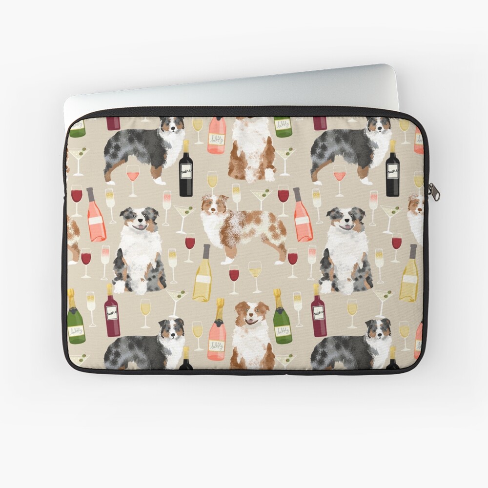 Australian Shepherd blue and red merle wine cocktails yappy hour pattern dog breed Laptop Sleeve