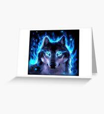 Spirit Dire Wolf, Blue Flames Greeting Card