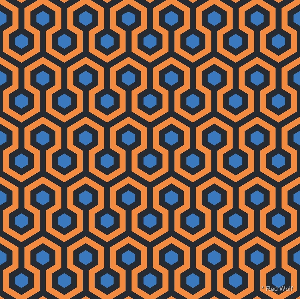 Geometric Pattern: Looped Hexagons: Orange/Blue by * Red Wolf