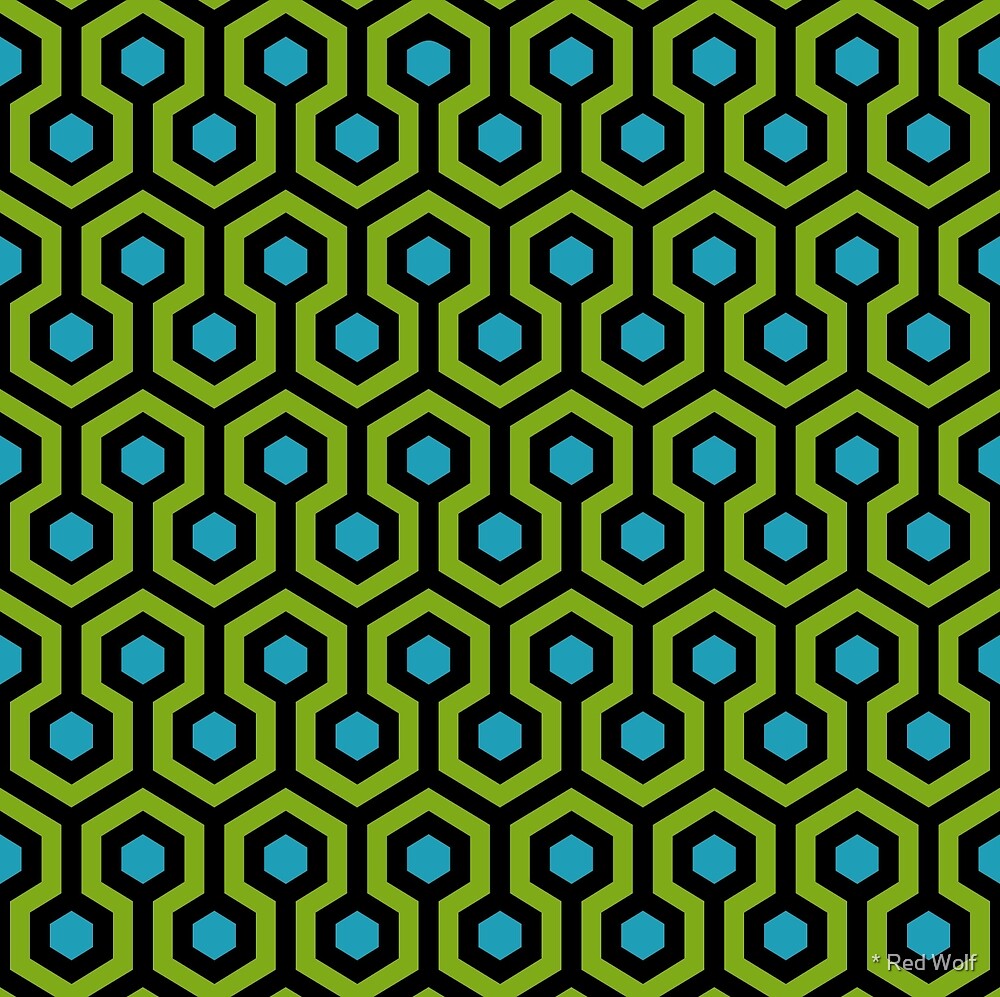 Geometric Pattern: Looped Hexagons: Green/Blue by * Red Wolf