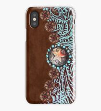 Primitive cowboy cowgirl western country brown turquoise leather iPhone Case