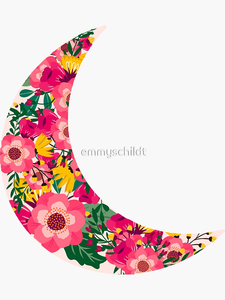 floral print crescent moon sticker by emmyschildt redbubble