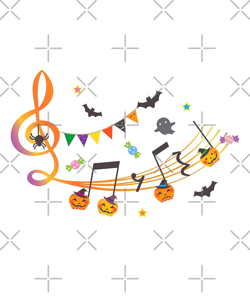 "Funn Halloween Music Notes Pumpkin Spider Bats Art" by JapaneseInkArt