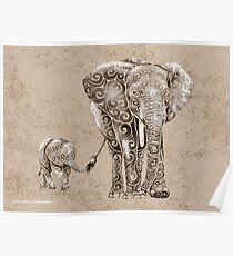 Swirly Elephant Family Poster