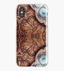 turquoise brown cowboy tribal Western country Tooled Leather iPhone Case