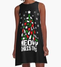 Meowy Christmas Cat Tree A-Line Dress