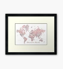 World map adventure awaits in dusty pink and grey Framed Print