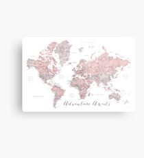World map adventure awaits in dusty pink and grey Metal Print