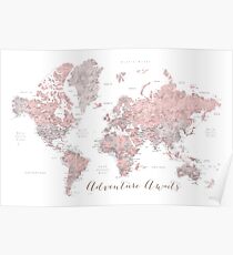 World map adventure awaits in dusty pink and grey Poster