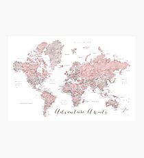 World map adventure awaits in dusty pink and grey Photographic Print