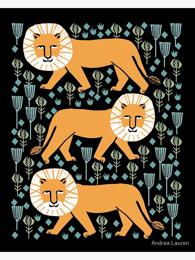 Lion safari printmaking screen print art minimal kids art by andrea lauren by papersparrow
