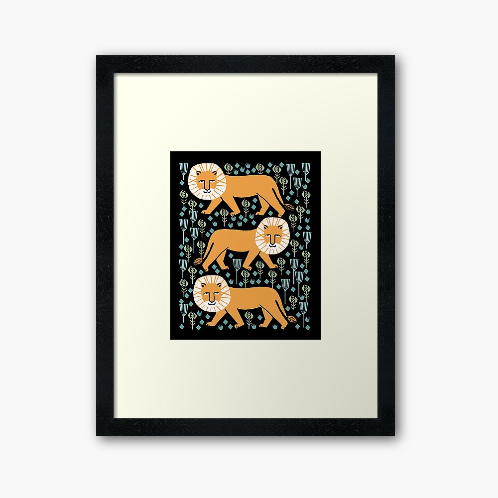 Lion safari printmaking screen print art minimal kids art by andrea lauren Framed Art Print